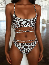 Leopard print bandage bikini ladies two pieces swimsuit