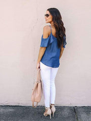 Summer sexy sleeveless suspender denim shirt irregular top