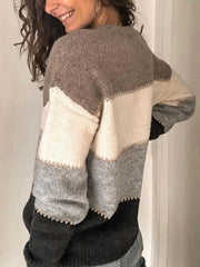 Stylish stiped single-breasted blouse sweaters