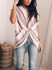 Summer color stripe short sleeve T-shirt