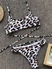 Leopard print bandage bikini ladies two pieces swimsuit
