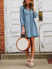 Hot style lantern sleeves denim shift dress