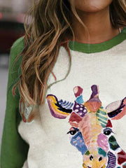 Long Sleeve Shift Animal print Casual Sweatshirt