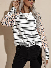 Long-sleeved striped t-shirt women's round neck loose short top