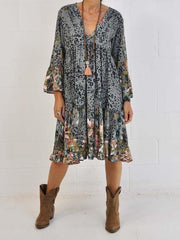 Gray Leopard Print A-Line Cotton-Blend Vintage Dresses
