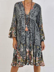 Gray Leopard Print A-Line Cotton-Blend Vintage Dresses
