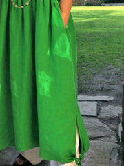 Green Plain Shift Shirt Collar Cold Shoulder Maxi Dresses