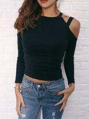 Long Sleeved Shoulder Hollow T-Shirts