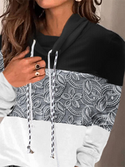 Long Sleeve Color Block Hooded Casual Sweatshirt