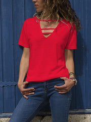 Summer V neck solid color short sleeve T-shirts