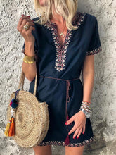 Loose Bohemia Women Fashion V neck Short Sleeve Shift Dresses