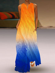 V neck colorful long women printed maxi dresses