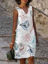 V Neck Geometric Cotton Sleeveless Dresses