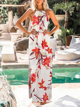 Stylish chiffon vacation band neck printed maxi dresses