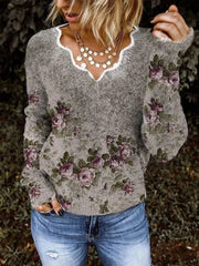 Long Sleeve V Neck Cotton-Blend Shirts & Tops