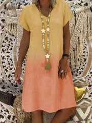 Fashionable v-neck Short sleeve gradient printed shift dresses