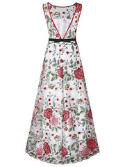 Floral Embroidery Sleeveless Maxi Dress Evening Dress