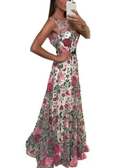 Floral Embroidery Sleeveless Maxi Dress Evening Dress