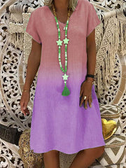 Fashionable v-neck Short sleeve gradient printed shift dresses