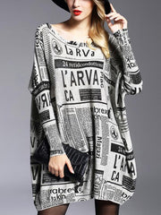 Long Sweater Pullover Print Wool Blend Loose Sweater