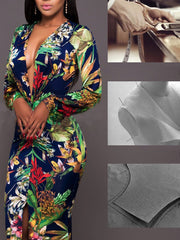 Green V Neck Print Flory Sexy Woman Maxi Vacation Dresses