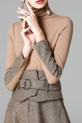 High collar slim stitching large swing 2pcs/set