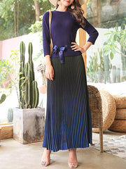 Knitting Autumn Winter Blue Elegant Two Pieces Woman Maxi Dress With Sweater