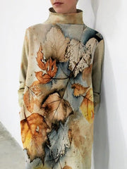 Leaves Printed Casual Vintage Loosen Dresses