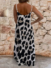 Leopard Casual Spaghetti-Strap Crew Neck Dresses