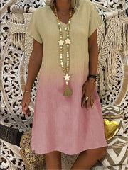 Fashionable v-neck Short sleeve gradient printed shift dresses