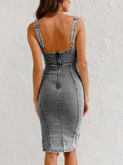 U neck denim women chic bodycon dresses