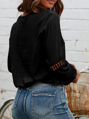 Lace deep V collar long sleeve casual Blouses