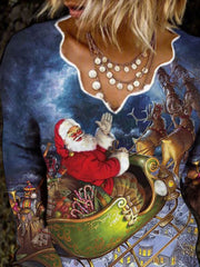 V Neck Christmas Snowman Loosen Shirts & Tops