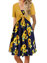 Two pieces bowknot small coat floral printed vacation dresses