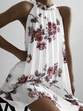 Fold sleeveless Printed Band Neck halter shift dress