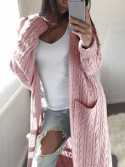 Fashion women long Twist sweater pocket cardigans