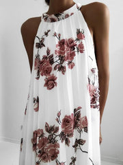 Fold sleeveless Printed Band Neck halter shift dress
