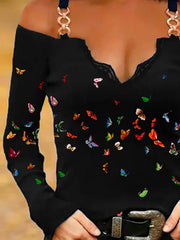 Long Sleeve Casual V Neck Shirts & Tops