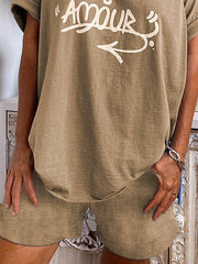 Khaki Short Sleeve Letter Suits
