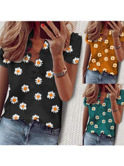 Summer flounce short sleeve Daisy printed v-neck shirt blouses