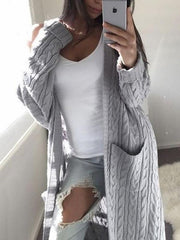 Fashion women long Twist sweater pocket cardigans