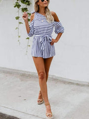Fashion Stripe One Off Shoulder Summer Jumpsuits