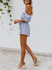 Fashion Stripe One Off Shoulder Summer Jumpsuits