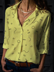 Fashionable v-neck long-sleeve printed Blouses