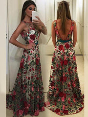 Floral Embroidery Sleeveless Maxi Dress Evening Dress