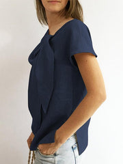 Loose Casual vintage plain o-neck blouses