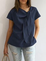 Loose Casual vintage plain o-neck blouses
