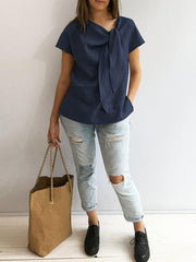 Loose Casual vintage plain o-neck blouses
