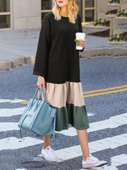 Khaki Polyester Casual Crew Neck Dress