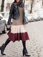 Khaki Polyester Casual Crew Neck Dress